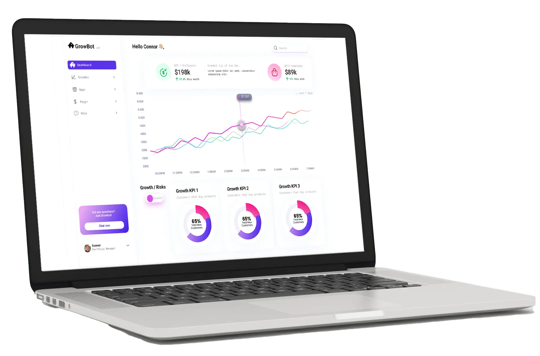growbot dashboard on a laptop